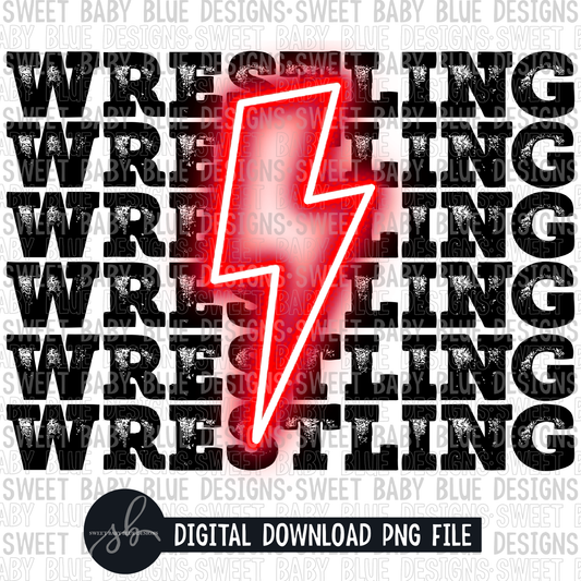 Wrestling- Red bolt- 2022- PNG file- Digital Download