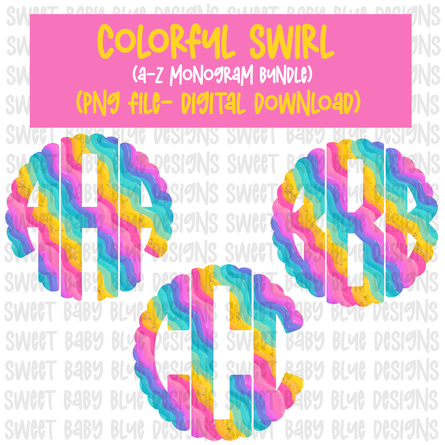 Colorful swirl- Monogram bundle- PNG file- Digital Download