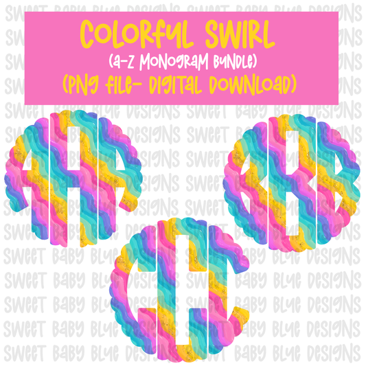 Colorful swirl- Monogram bundle- PNG file- Digital Download