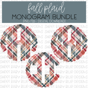 Fall Plaid Monogram bundle- PNG file- Digital Download