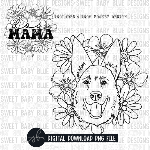 German shepherd floral- Single color- 2022 - PNG file- Digital Download