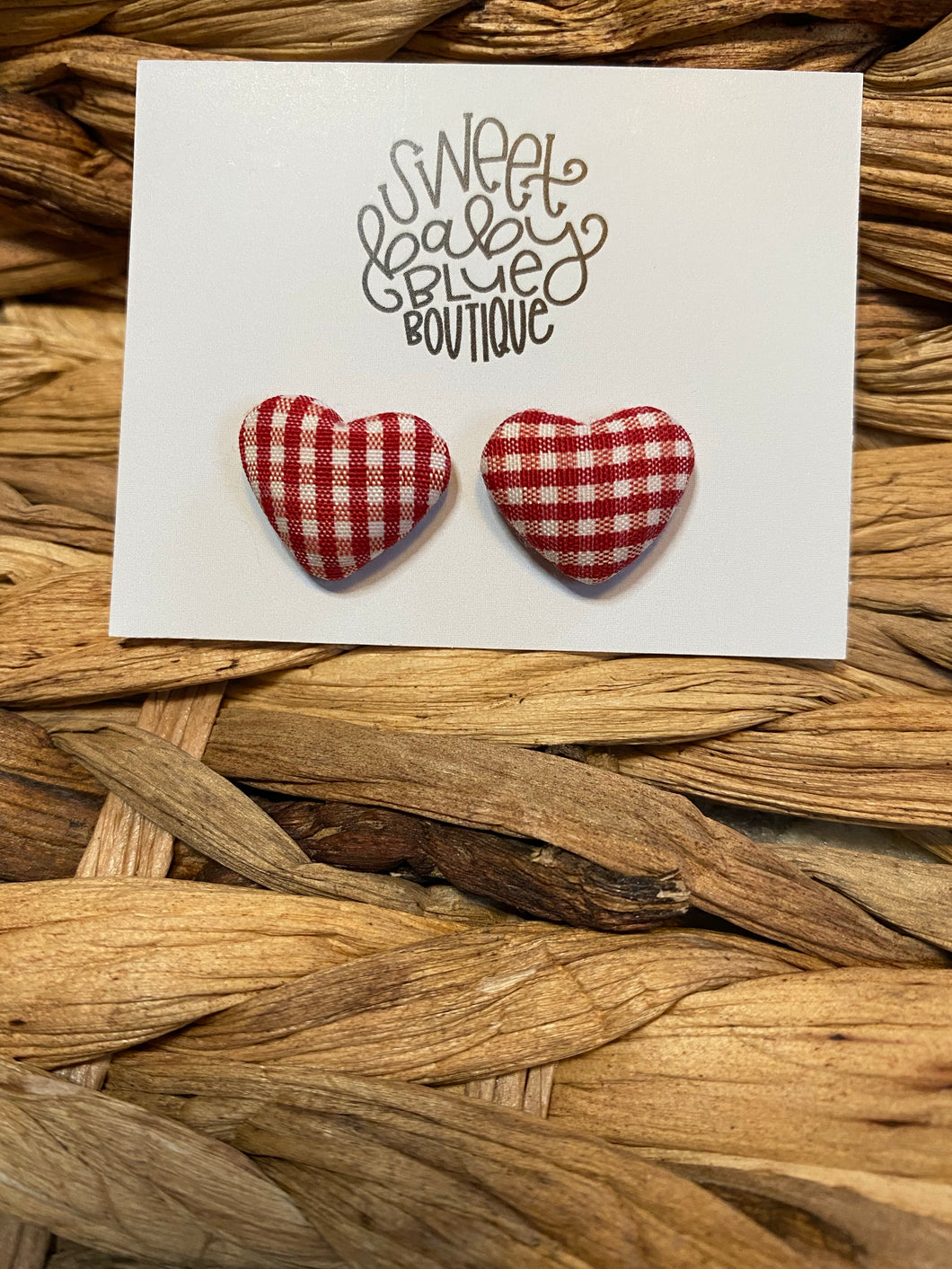Red plaid heart earrings