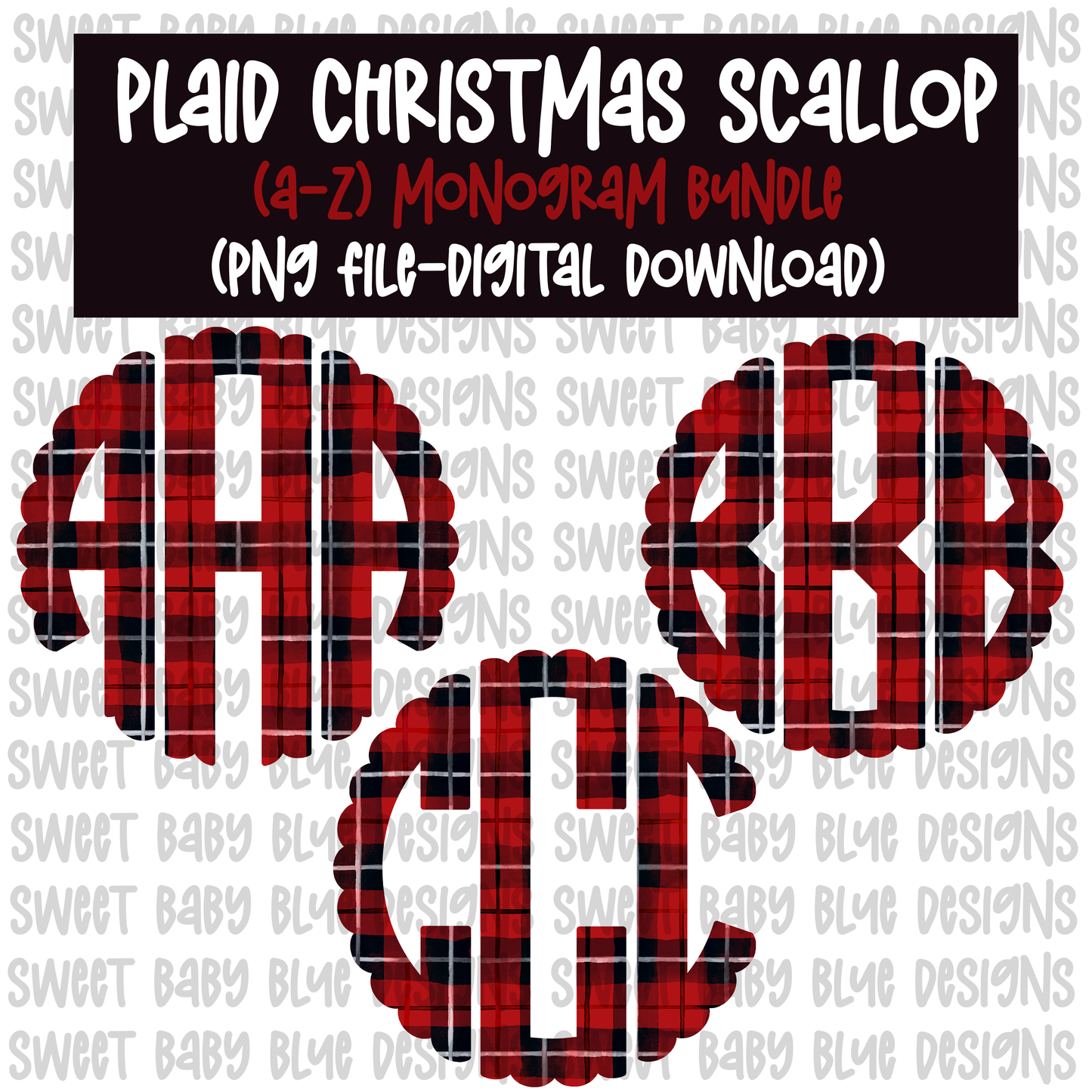 Red plaid Christmas- monogram bundle- PNG file- Digital Download