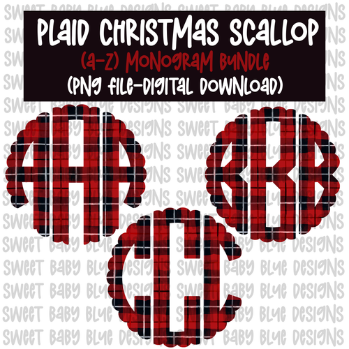 Red plaid Christmas- monogram bundle- PNG file- Digital Download